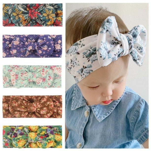 Details about / 3 Pcs Newborn Headband Cotton Baby Print Floral Girls Bow-knot Elastic